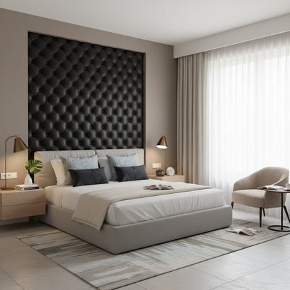 Matte Black Quilted 3D Effect Wallpaper