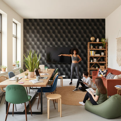 Matte Black Quilted 3D Effect Wallpaper