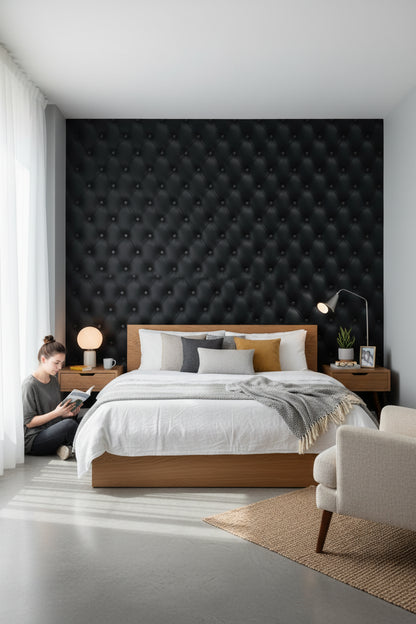 Black Quilted 3D Effect Wallpaper