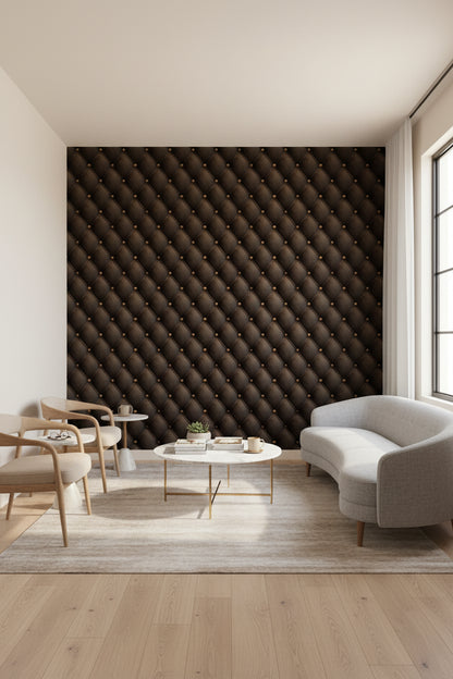 Rich Chocolate Brown 3D Tufted Leather Wallpaper
