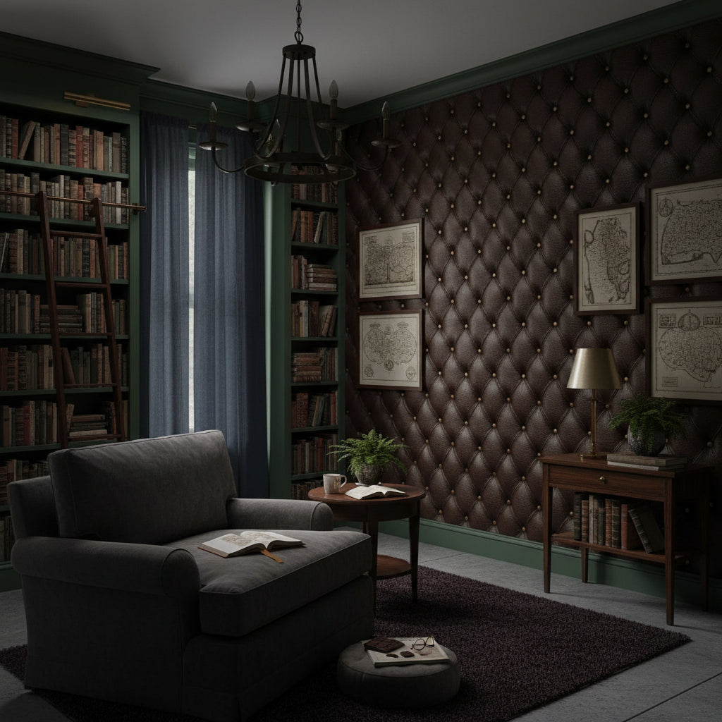 Rich Chocolate Brown Quilted Leather Wallpaper