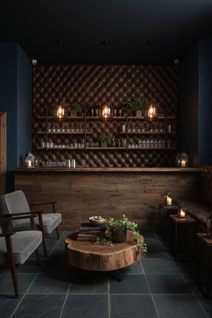 Tufted Leather Wallpaper Geometric Brown Wall Decor