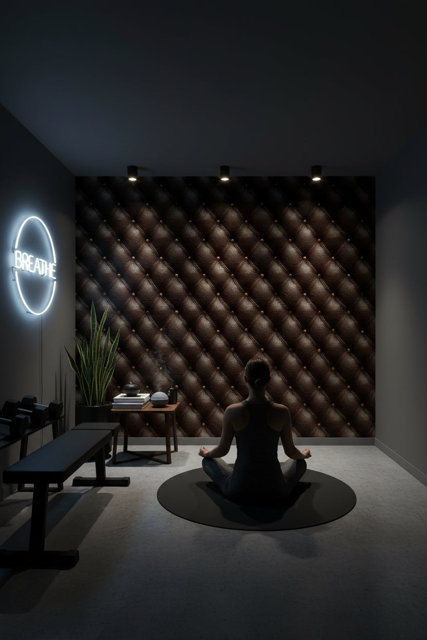 Tufted Leather Wallpaper Geometric Brown Wall Decor