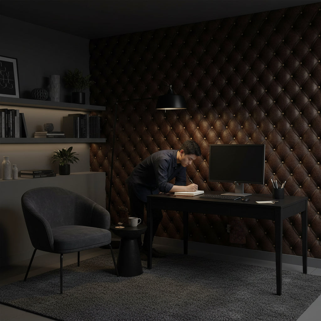 Tufted Leather Wallpaper Geometric Brown Wall Decor