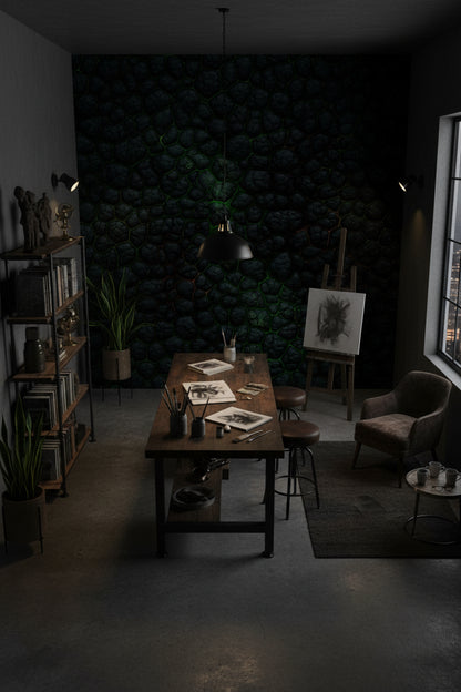 Dark Textured Geometric Stone Effect Wallpaper