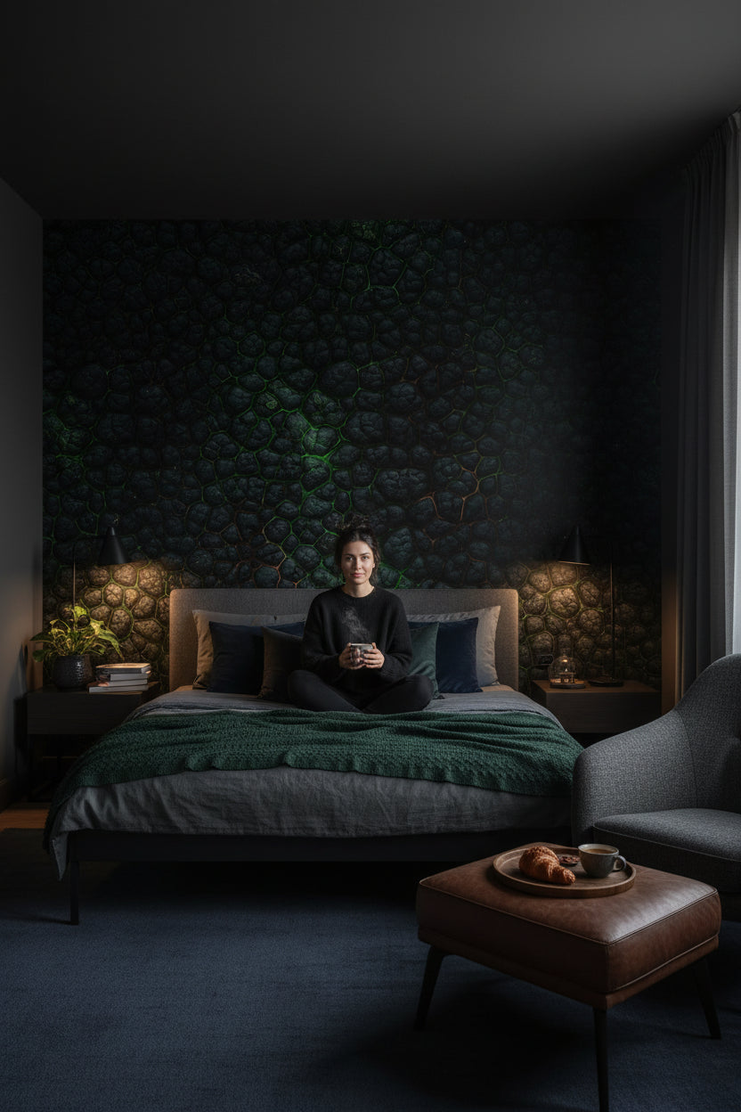 Dark Textured Geometric Stone Effect Wallpaper