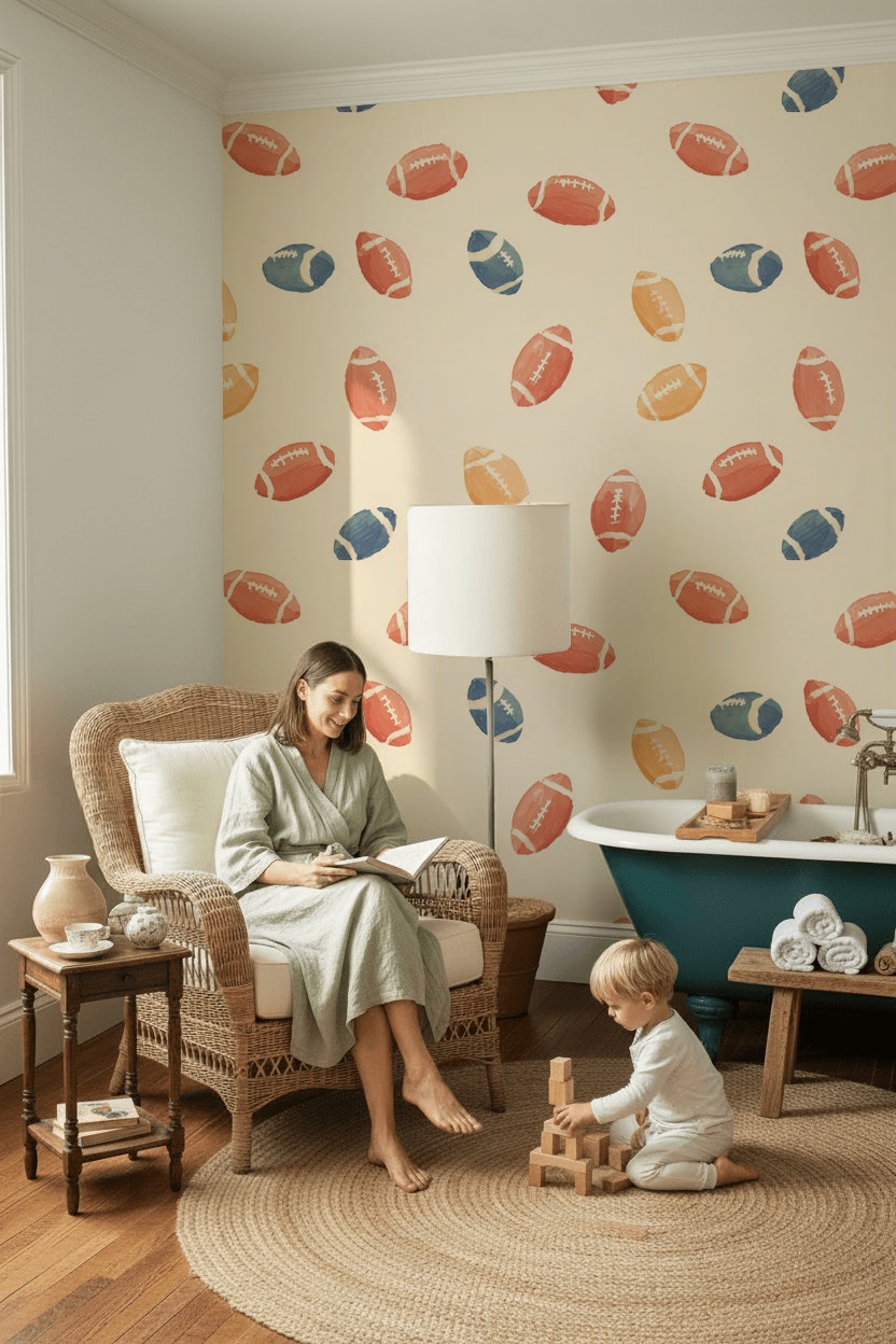 Football Wallpaper Watercolor Removable Sport Wall Double Roll