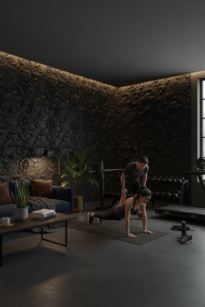 Elegant Black Embossed Floral Art Deco Wallpaper