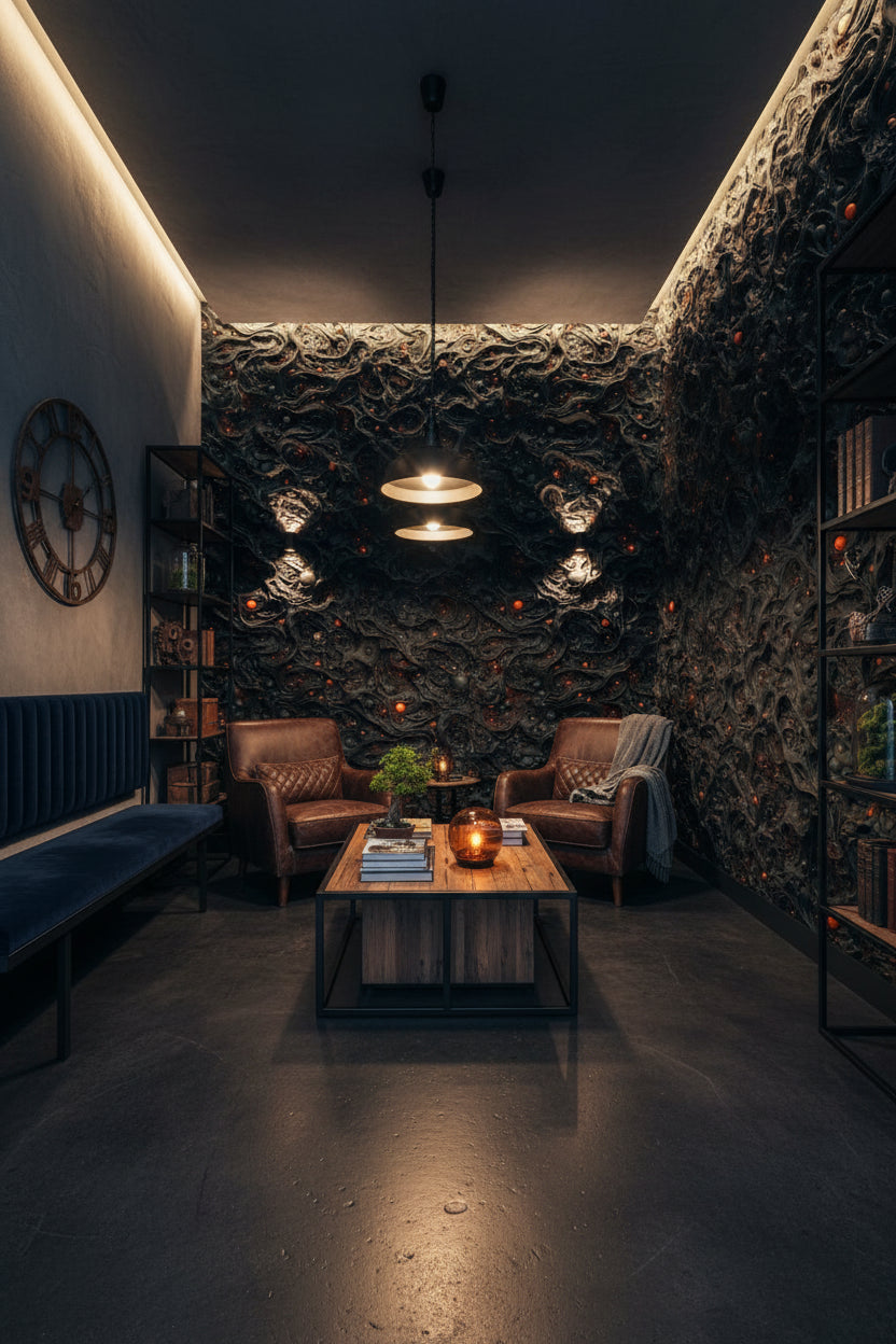 Textured Black Lava Abstract Wallpaper