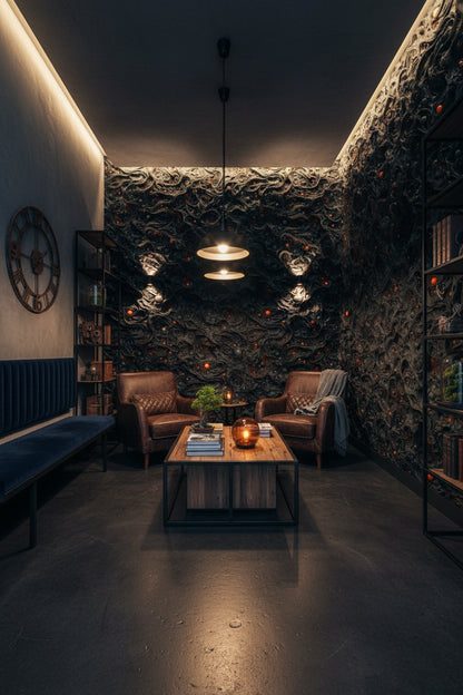 Textured Black Lava Abstract Wallpaper