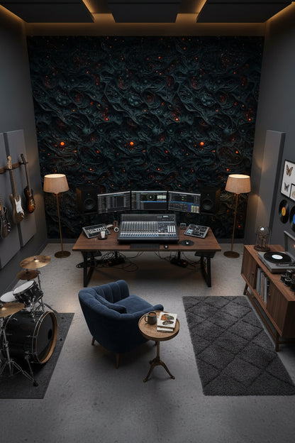 Textured Black Lava Abstract Wallpaper