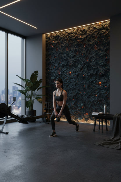 Textured Black Lava Abstract Wallpaper