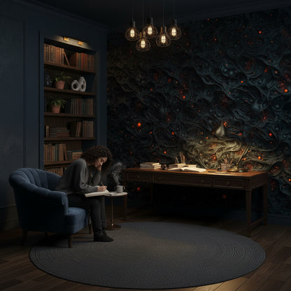 Textured Black Lava Abstract Wallpaper