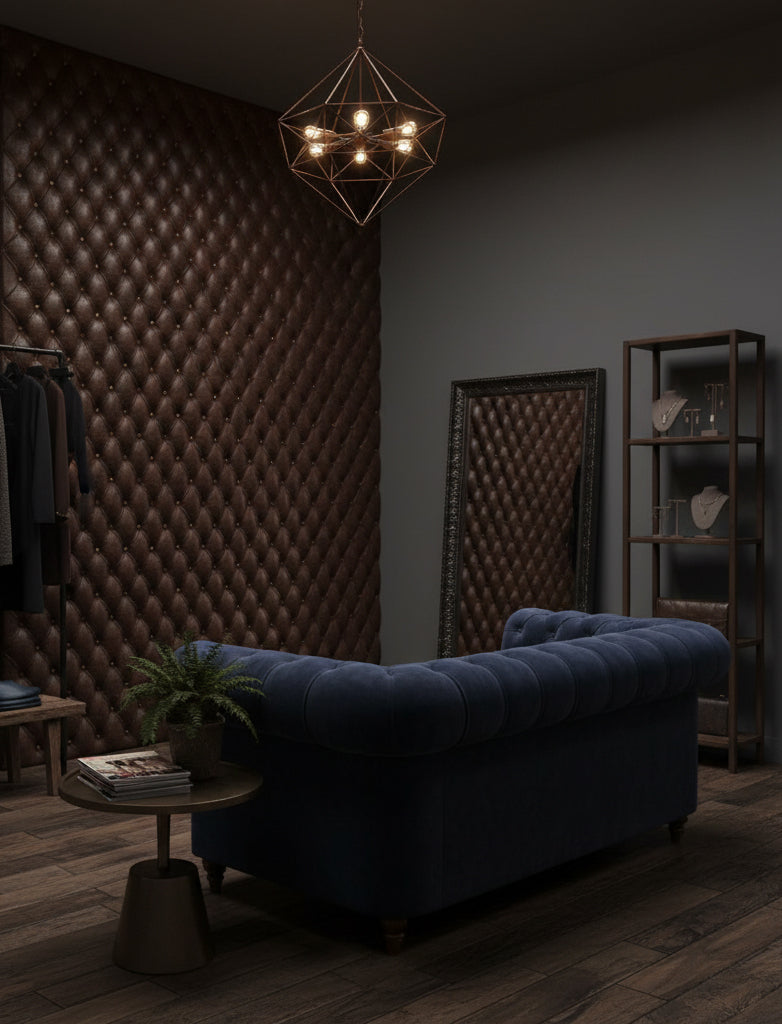 Tufted Leather Wallpaper Geometric Brown Wall Decor