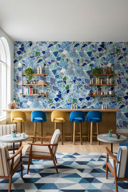 Vibrant Blue Abstract Mosaic Wallpaper