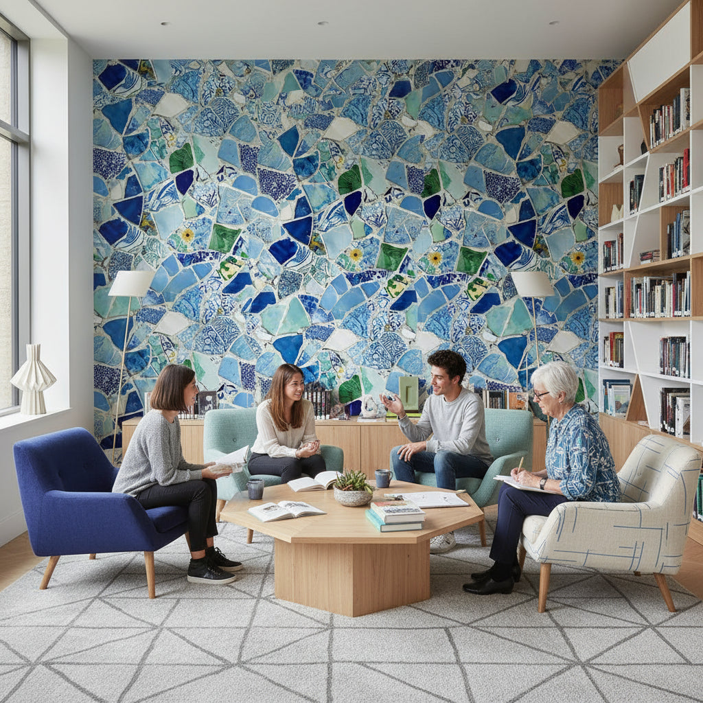 Vibrant Blue Abstract Mosaic Wallpaper