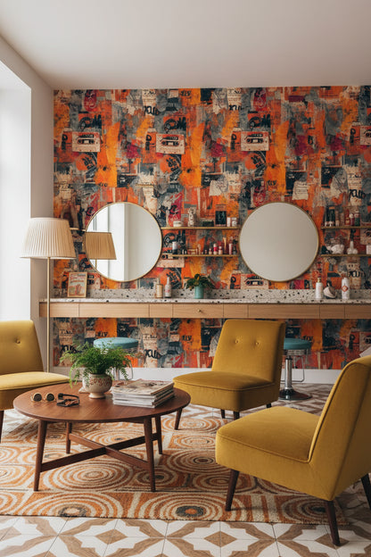 Vibrant Orange and Navy Graffiti Abstract Wallpaper