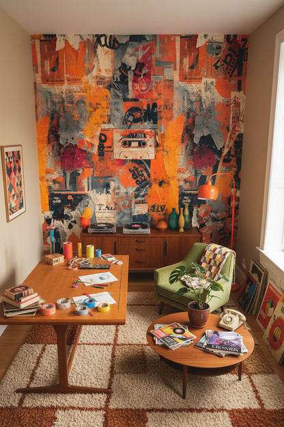 Vibrant Orange and Navy Graffiti Abstract Wallpaper