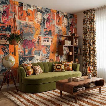 Vibrant Orange and Navy Graffiti Abstract Wallpaper