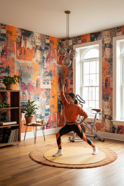 Vibrant Orange and Navy Graffiti Abstract Wallpaper