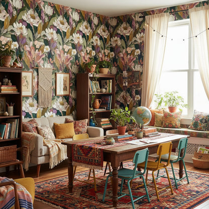 Vibrant Dark Green Floral Wallpaper