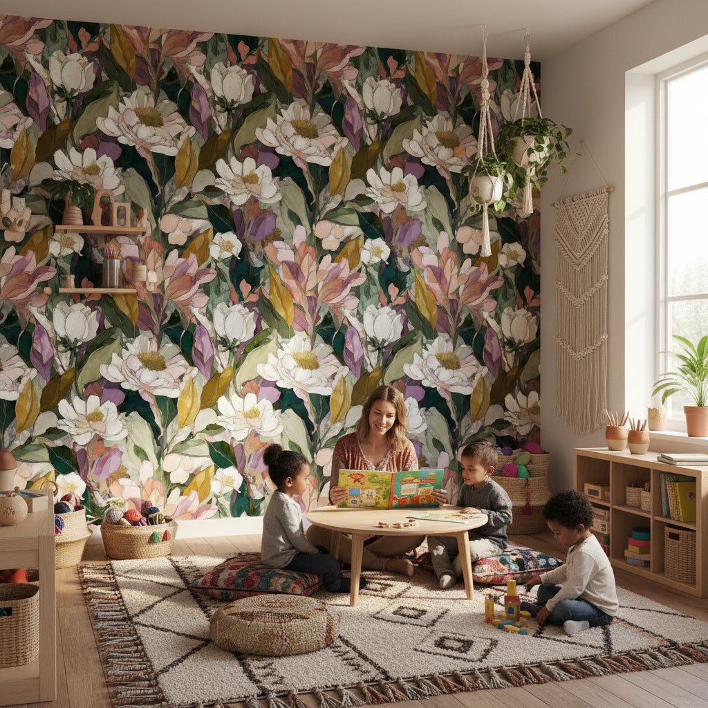 Vibrant Dark Green Floral Wallpaper