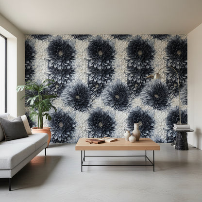 Monochrome Black Floral Statement Wallpaper