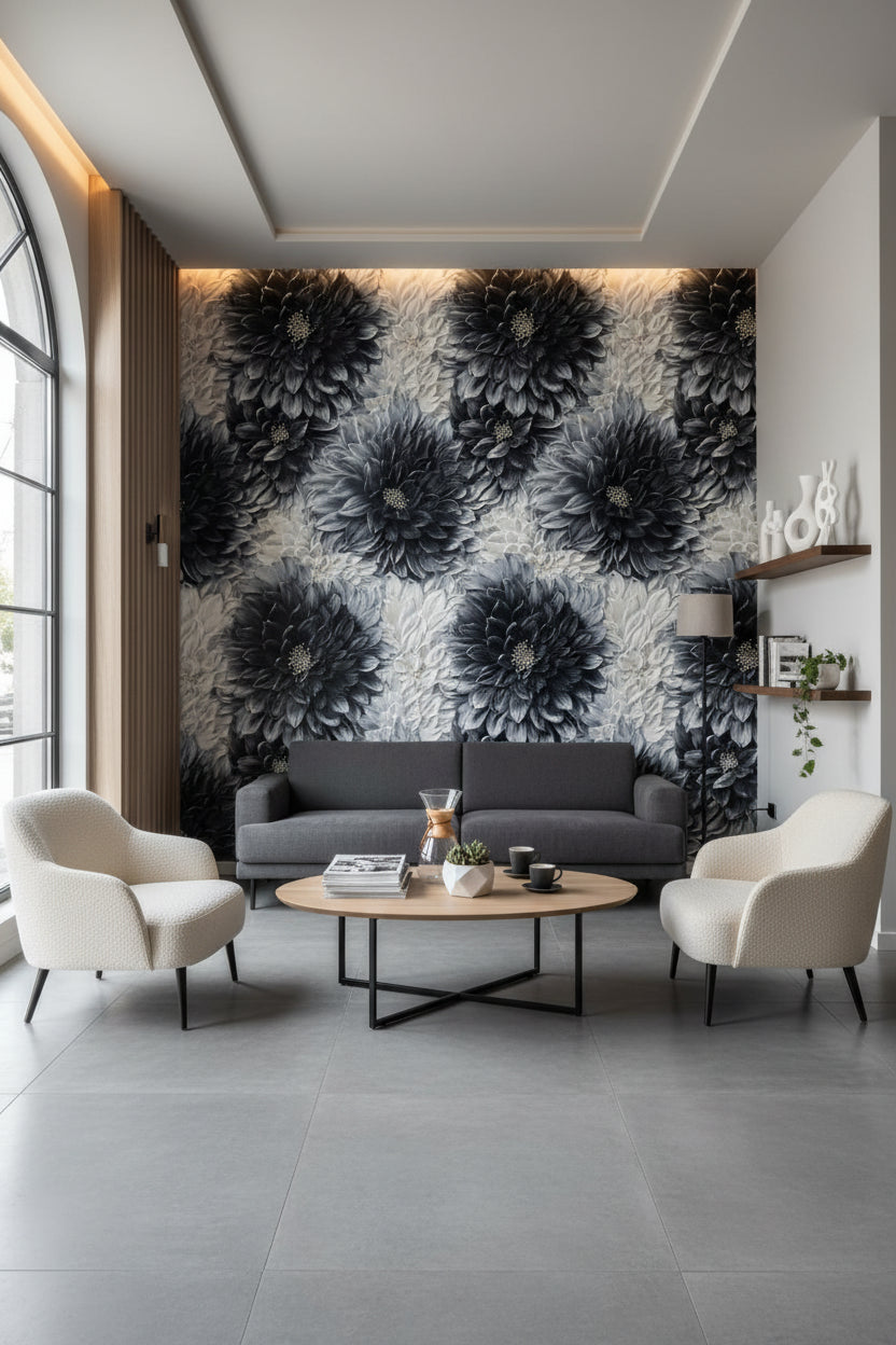 Floral Wallpaper Gray Modern Removable Wall Decor