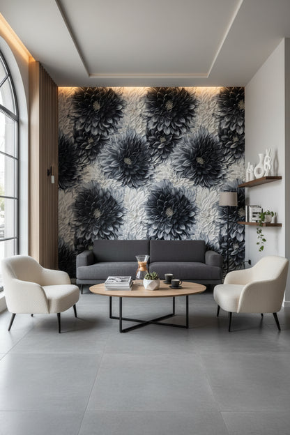 Monochrome Black Floral Statement Wallpaper