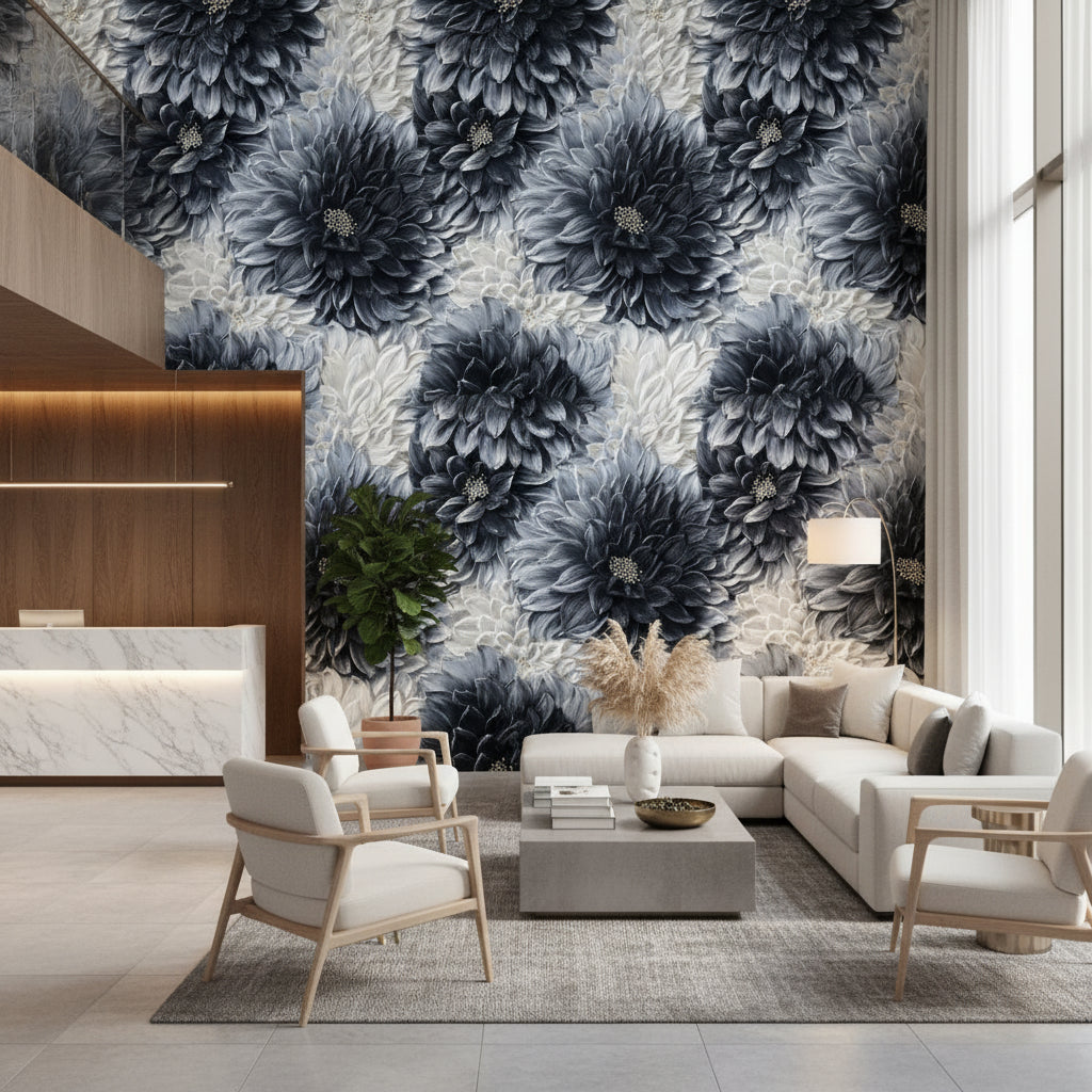 Monochrome Black Floral Statement Wallpaper