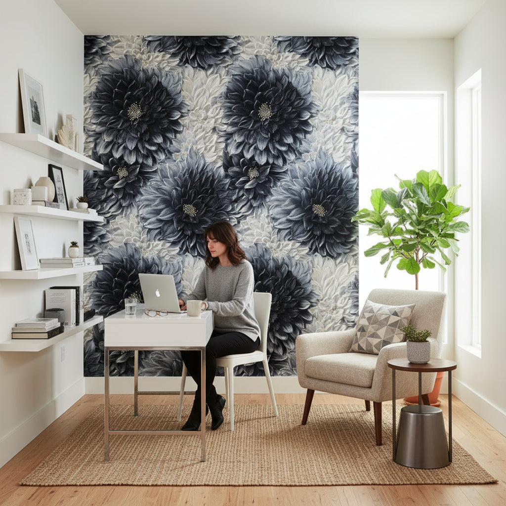 Floral Wallpaper Gray Modern Removable Wall Decor