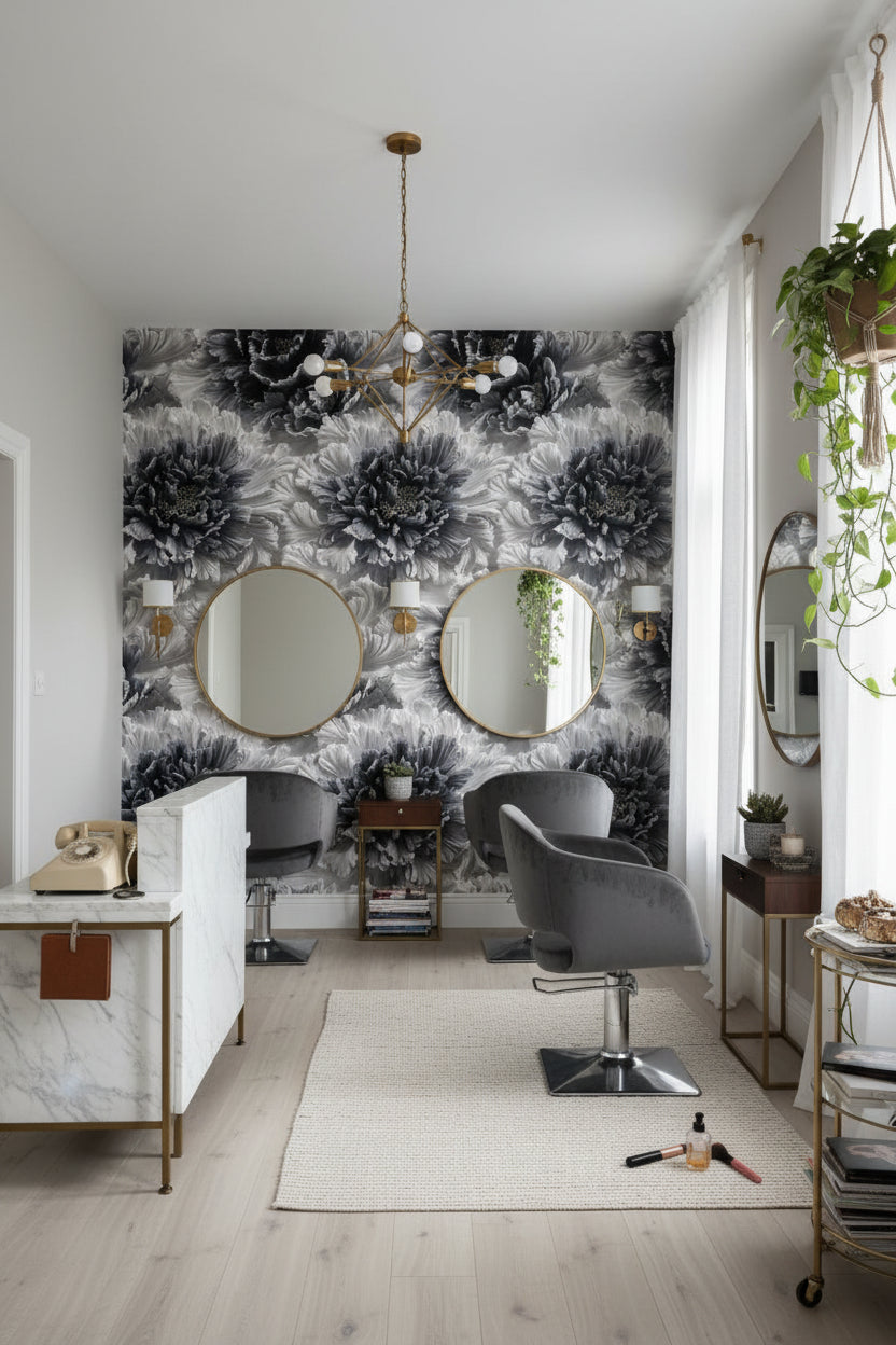 Floral Wallpaper Gray Mural Modern Wall Decor