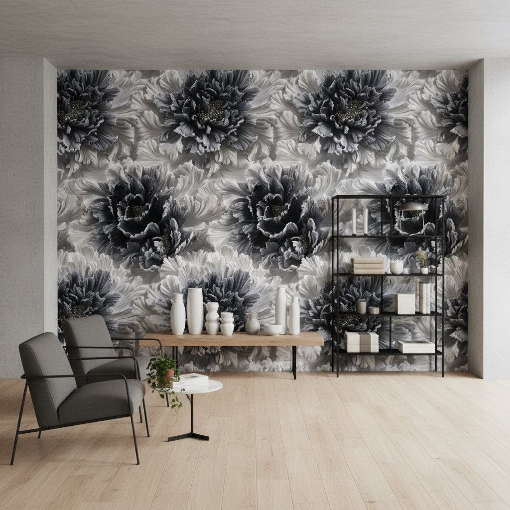 Floral Wallpaper Gray Mural Modern Wall Decor