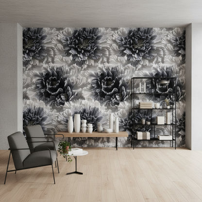 Monochrome Large Floral Pattern Wallpaper