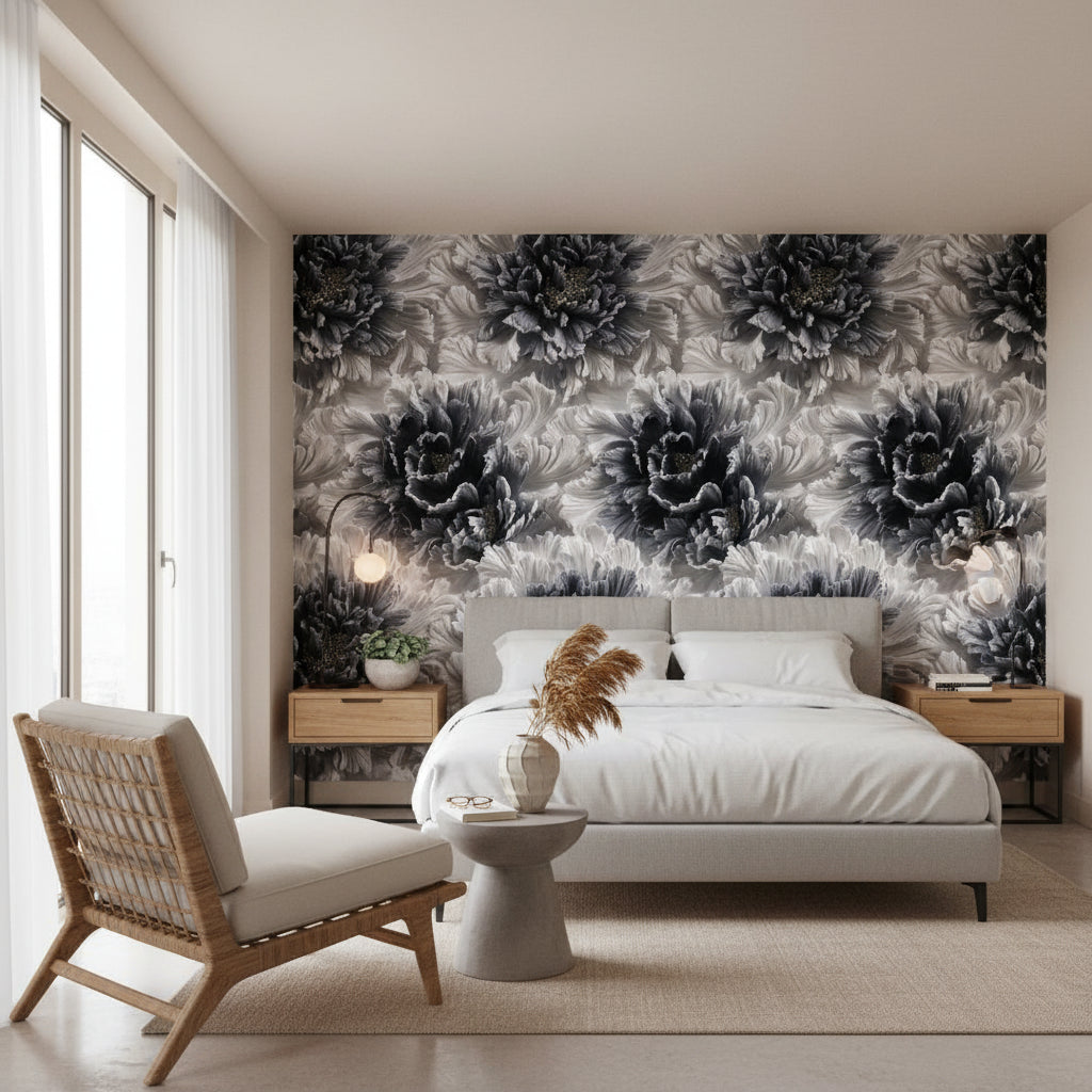 Floral Wallpaper Gray Mural Modern Wall Decor
