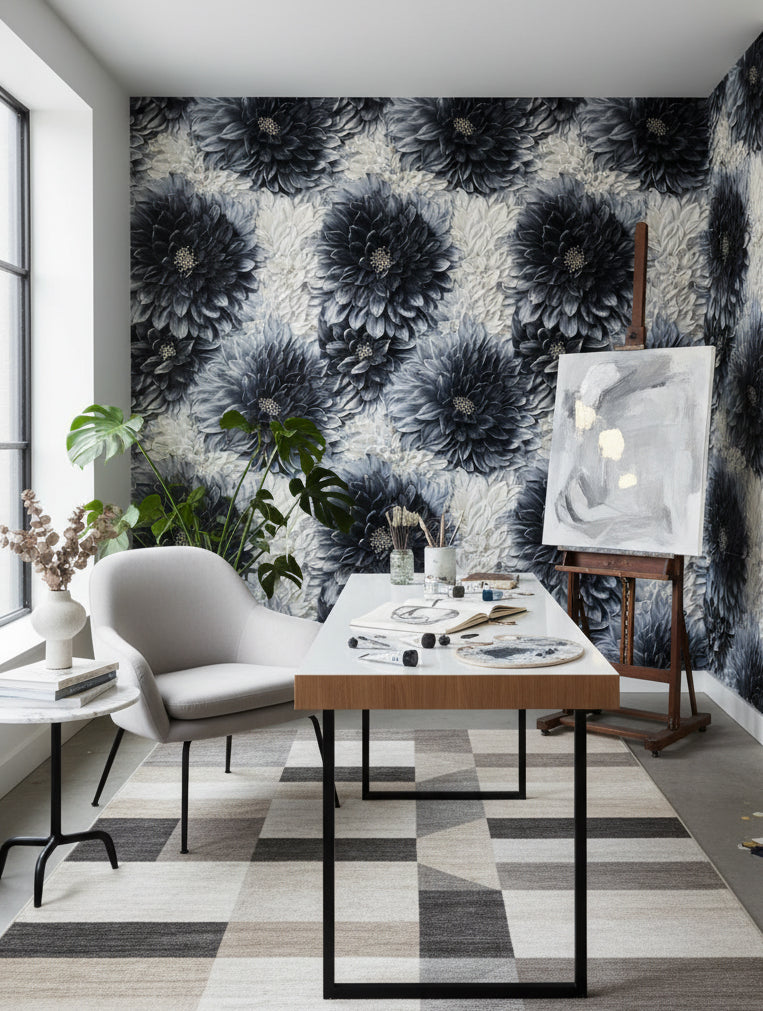 Floral Wallpaper Gray Modern Removable Wall Decor