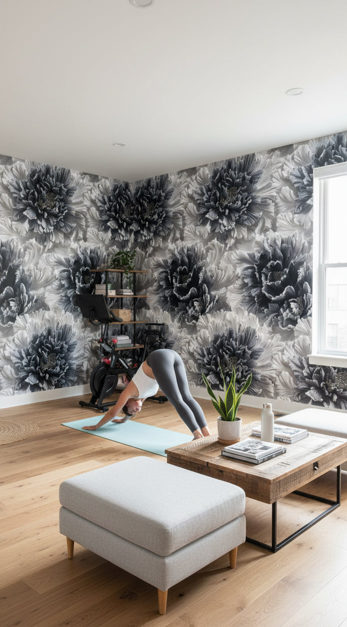 Monochrome Large Floral Pattern Wallpaper