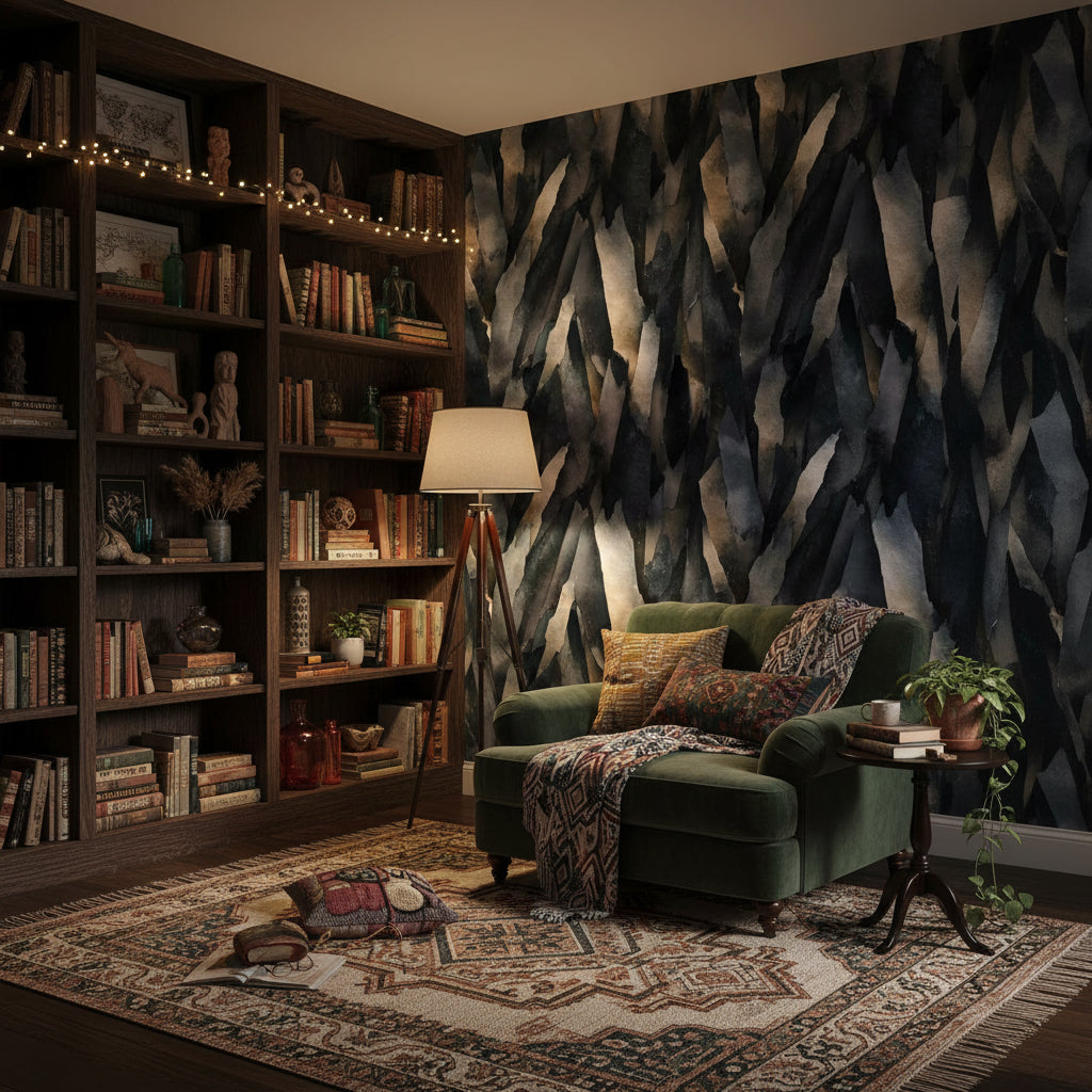 Moody Black and Gold Look Abstract Brushstroke Wallpaper