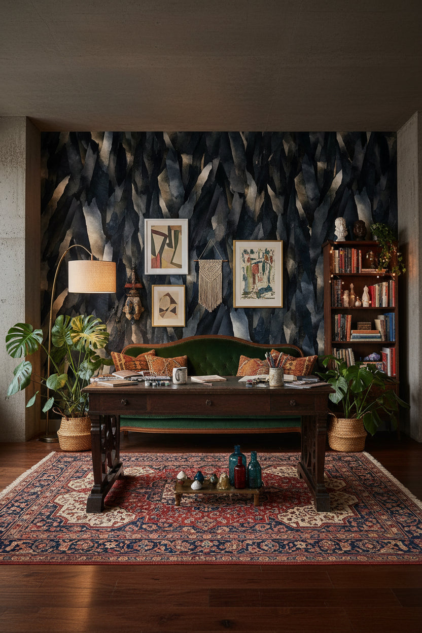 Moody Black and Gold Look Abstract Brushstroke Wallpaper