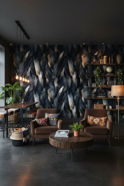 Moody Black and Gold Look Abstract Brushstroke Wallpaper