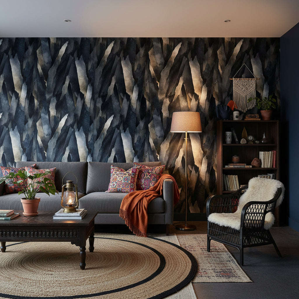 Moody Black and Gold Look Abstract Brushstroke Wallpaper