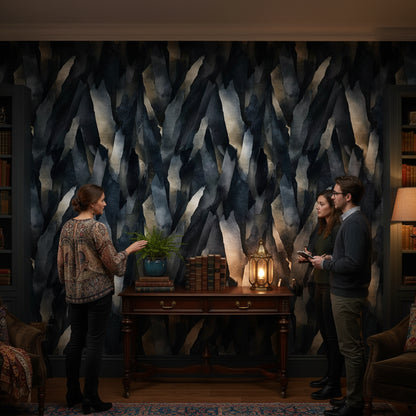 Moody Black and Gold Look Abstract Brushstroke Wallpaper