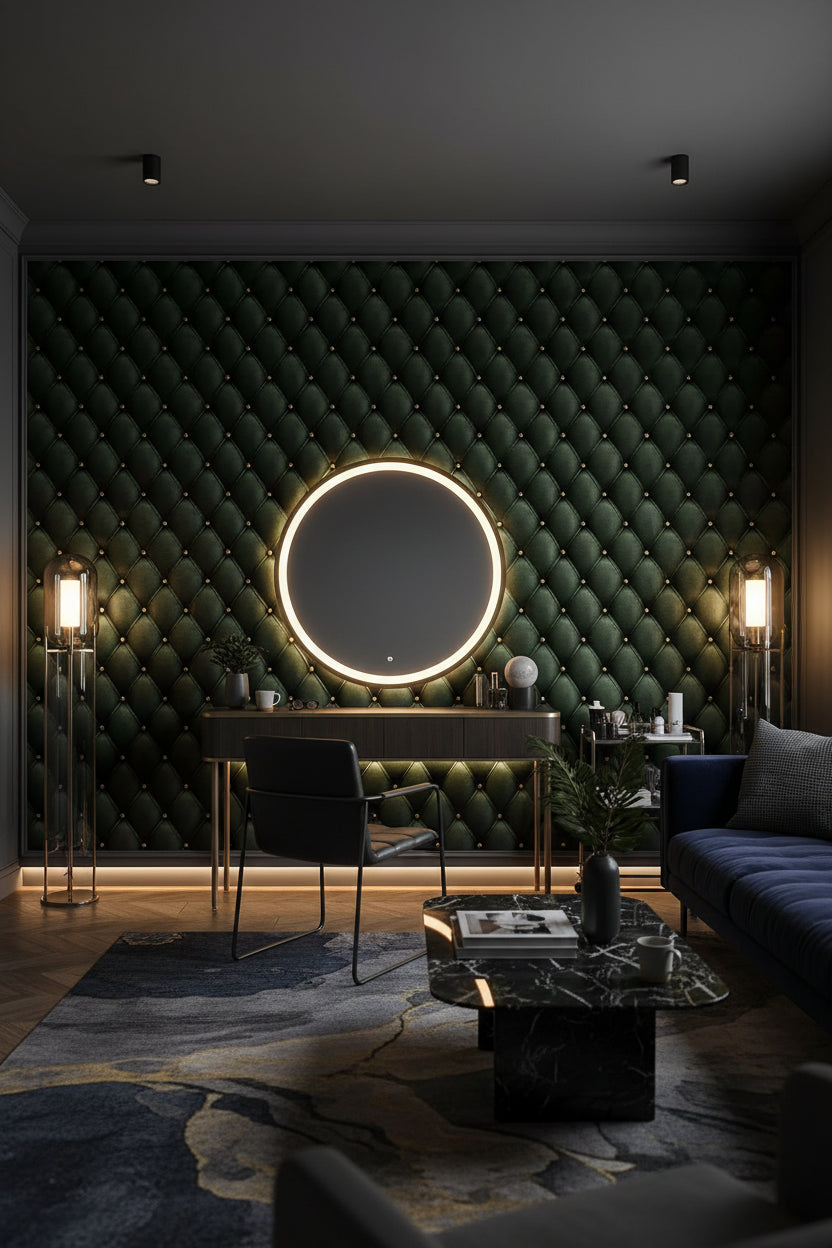 Emerald Green Quilted Leather Look Wallpaper