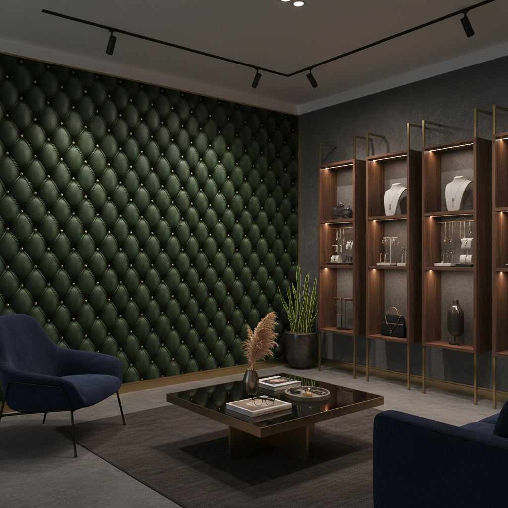 Tufted Wallpaper Luxurious Green Wall Mural