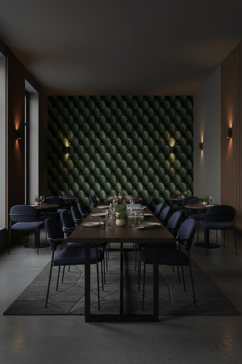 Emerald Green Quilted Leather Look Wallpaper