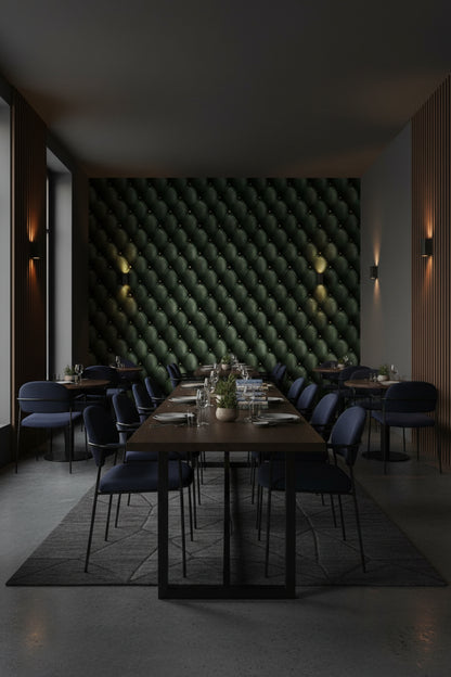 Emerald Green Quilted Leather Look Wallpaper