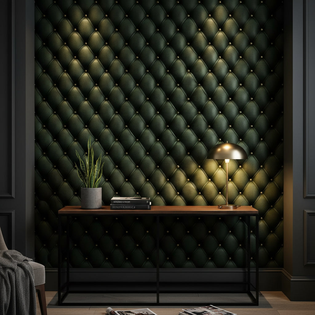 Tufted Wallpaper Luxurious Green Wall Mural