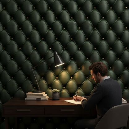 Emerald Green Quilted Leather Look Wallpaper