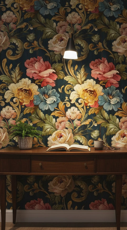 Floral Wallpaper Vintage Ornate Decorative Mural