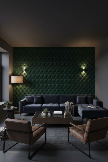 Emerald Green 3D Quilted Leather Texture Wallpaper